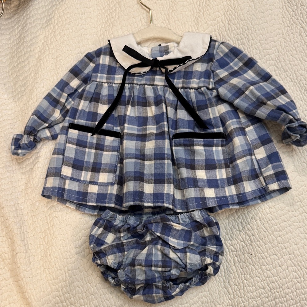 La Coqueta Charming Blue Plaid Diaper Cover Set
